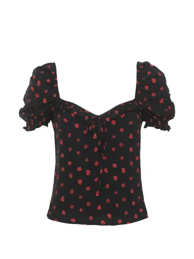 Mar De Margaritas Letizia Floral-print Ruffled Top In Black