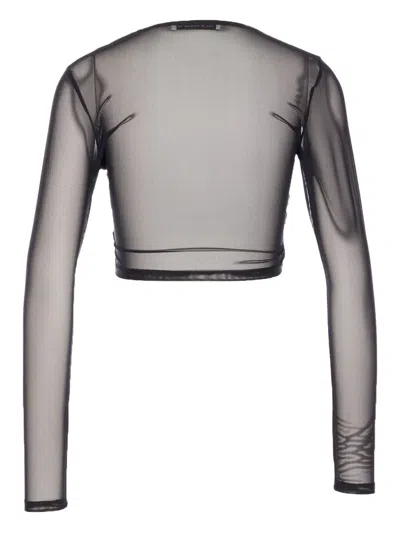 Mar De Margaritas Mesh Crew-neck Top In Black