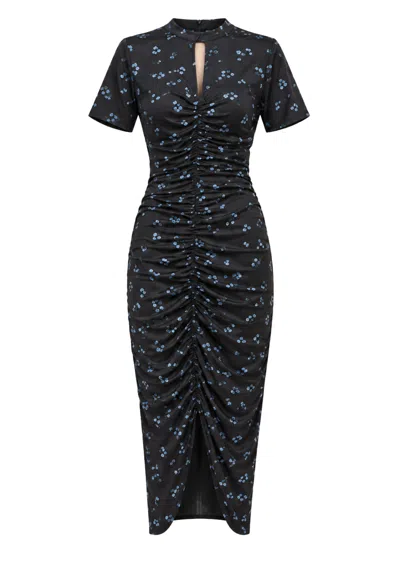 Mar De Margaritas Mid Sleeve Dress Curled With Drip Opening On Neck  In Black
