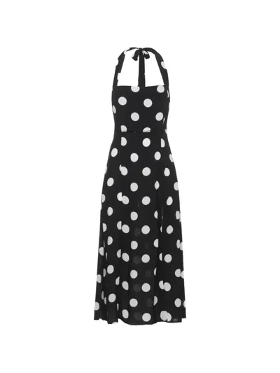 Mar De Margaritas Paula Polka-dot Halterneck Midi Dress In Black