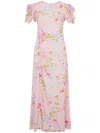 Mar De Margaritas Floral Print Maxi Dress With Delicate Puff Sleeves In Pink