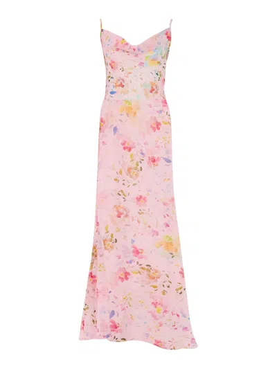 Mar De Margaritas Pink Long Dress With Floral Print In Nude