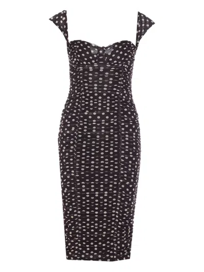 Mar De Margaritas Polka-dot Ruched Midi Dress In Black