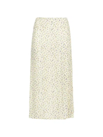 Mar De Margaritas Roxana Floral-print Side-slit Midi Skirt In Yellow