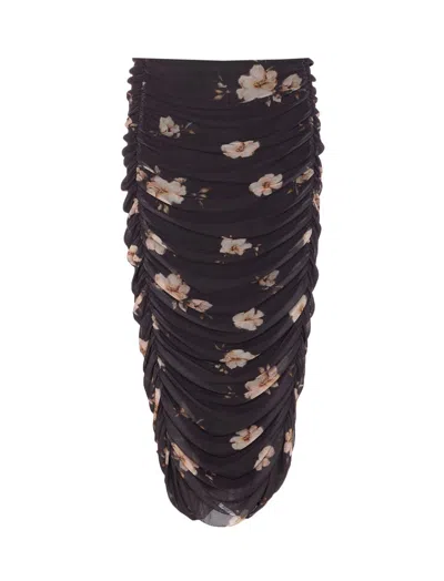 Mar De Margaritas Floral-print Midi Skirt In Brown