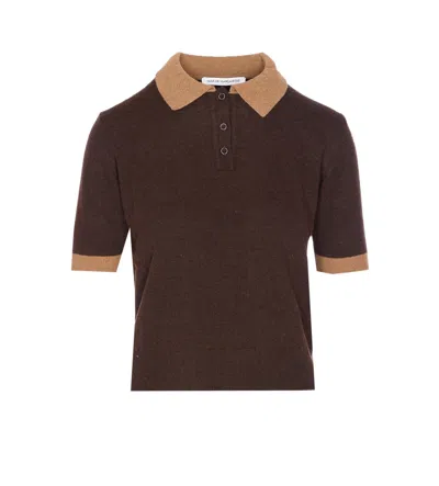 Mar De Margaritas Contrast-collar Polo Shirt In Brown