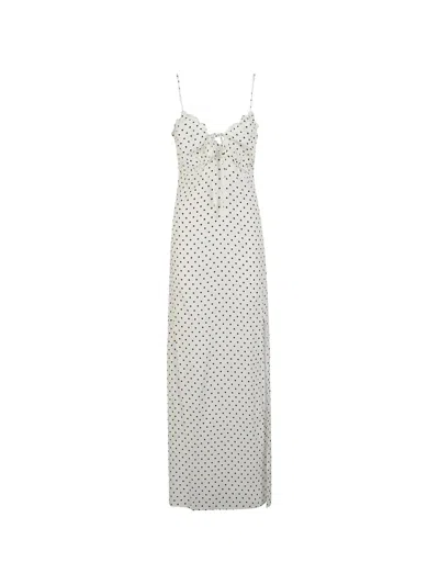 Mar De Margaritas Tie-detail Polka-dot Dress In White