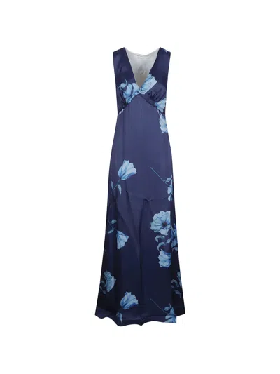 Mar De Margaritas V-neck Floral Maxi Dress In Blue