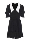 Mar De Margaritas Black Short Dress With White Polka Dots In Black