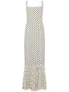 Mar De Margaritas White Long Dress With Black Polka Dots In Beige