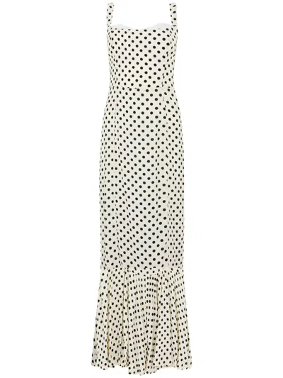 Mar De Margaritas White Long Dress With Black Polka Dots In Beige