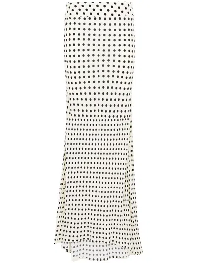Mar De Margaritas White Maxi Skirt With Black Pois In Beige