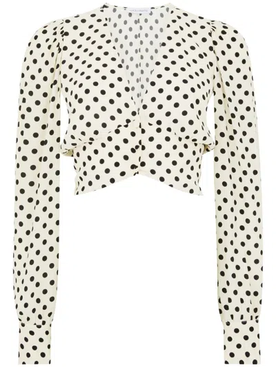Mar De Margaritas White Top Shirt With Black Polka Dots In Beige
