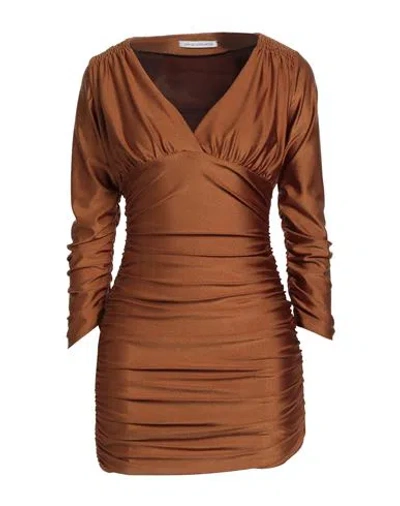 Mar De Margaritas Woman Mini Dress Camel Size S Polyamide, Rubber In Brown