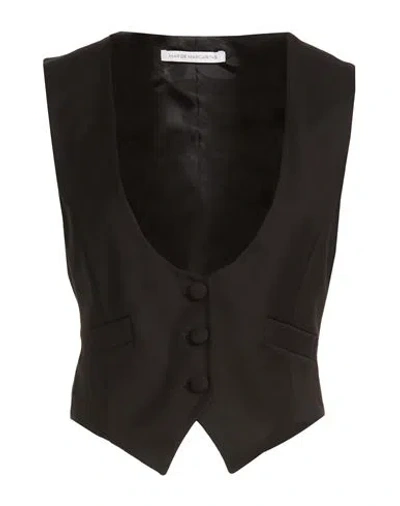 Mar De Margaritas Woman Tailored Vest Black Size S Polyester, Viscose, Elastane