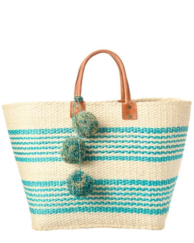 Mar Y Sol Caracas Tote In Natural With Aqua Stripes Aq