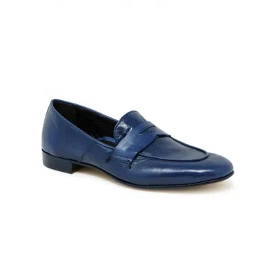 Mara Bini Blue Leather Flat Loafers