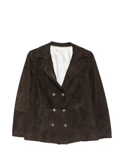 Mara Bini Double-breasted Suede Blazer In Brown
