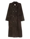 Mara Bini Leather Double-breasted Coat In Brown