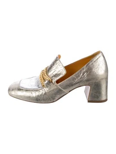 Pre-owned Mara Bini Leather Tweed Pattern Pumps In Gold