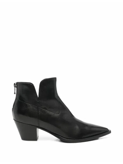 Mara Bini Pointed-toe Leather Ankle Boots In Black