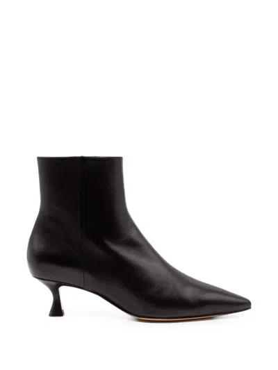 Mara Bini Tapered-toe Leather Ankle Boots In Black