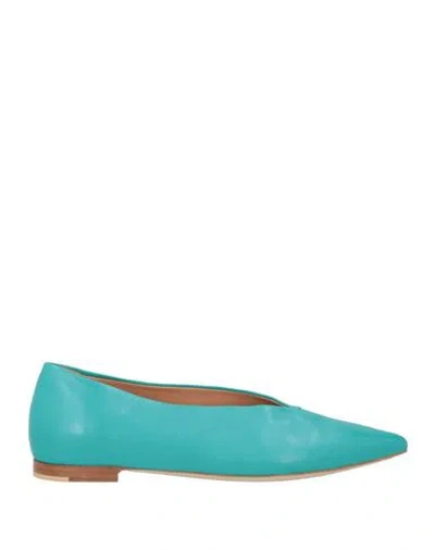 Mara Bini Woman Ballet Flats Turquoise Size 7 Leather In Blue