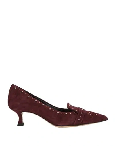 Mara Bini Woman Loafers Plum Size 9 Leather In Burgundy