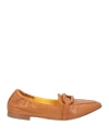 Mara Bini Woman Loafers Tan Size 6 Leather In Brown