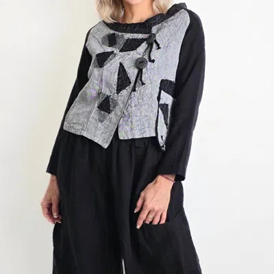 Mara Gibbucci Crop Linen Jacket In Grey,black In Multi