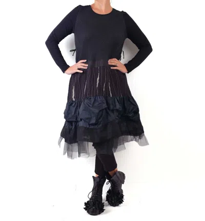 Mara Gibbucci Tulle Hem Long Sleeve Dress In Black