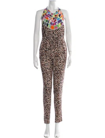 Pre-owned Mara Hoffman Animal Print Halterneck Jumpsuit In Neutrals