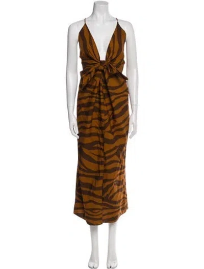 Pre-owned Mara Hoffman Animal Print Long Dress In Brown