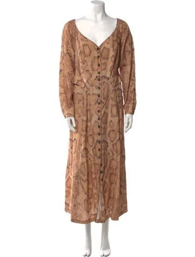 Pre-owned Mara Hoffman Animal Print Long Dress In Brown