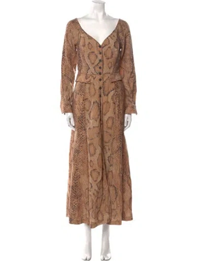 Pre-owned Mara Hoffman Animal Print Long Dress In Brown