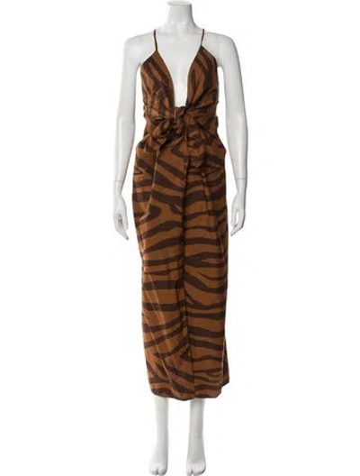Pre-owned Mara Hoffman Animal Print Long Dress In Brown