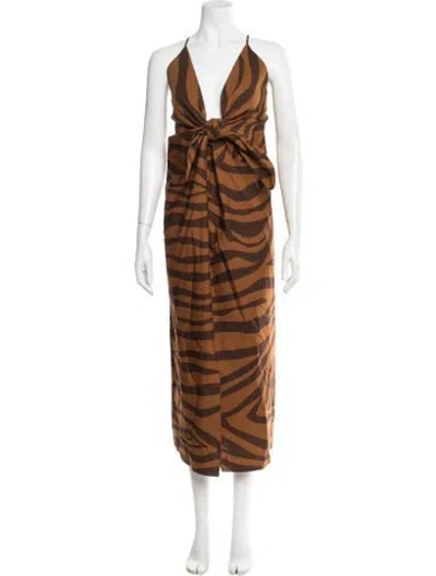 Pre-owned Mara Hoffman Animal Print Long Dress In Brown