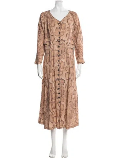 Pre-owned Mara Hoffman Animal Print Long Dress In Brown