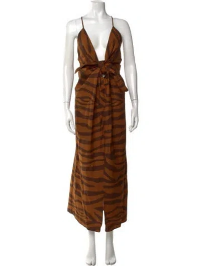 Pre-owned Mara Hoffman Animal Print Long Dress In Brown