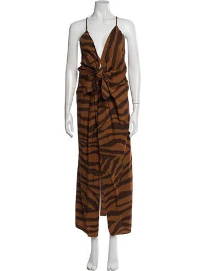 Pre-owned Mara Hoffman Animal Print Long Dress In Brown