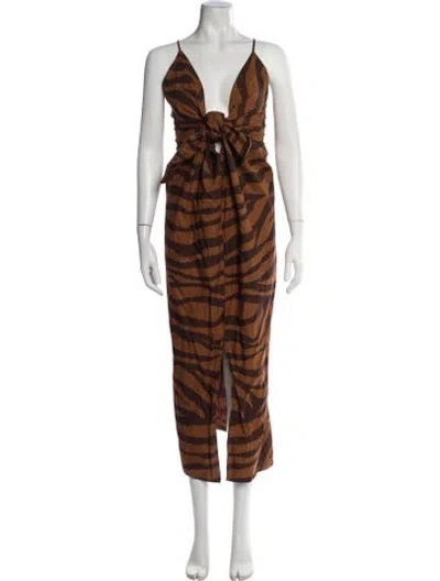 Pre-owned Mara Hoffman Animal Print Long Dress In Brown