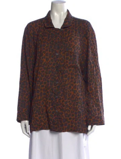Pre-owned Mara Hoffman Animal Print Long Sleeve Button-up Top In Brown