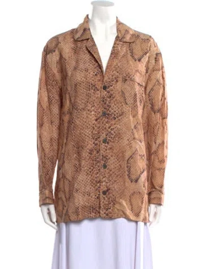 Pre-owned Mara Hoffman Animal Print Long Sleeve Button-up Top In Neutral