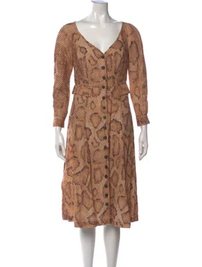 Pre-owned Mara Hoffman Animal Print Midi Length Dress In Brown