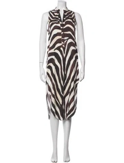 Pre-owned Mara Hoffman Animal Print Midi Length Dress In White