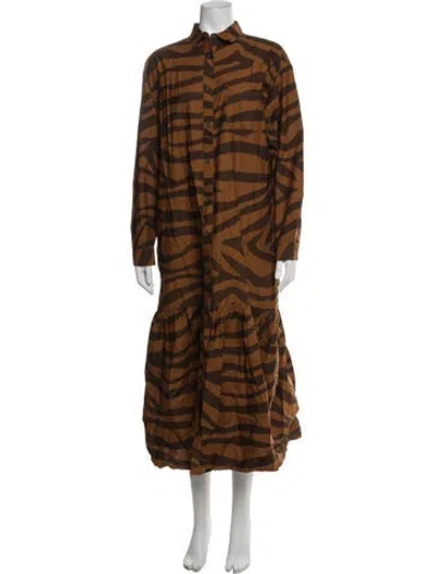 Pre-owned Mara Hoffman Animal Print Pleated Accents Cover-up W/ Tags In Brown