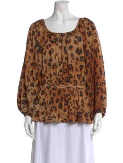 Pre-owned Mara Hoffman Animal Print Scoop Neck Blouse In Neutral