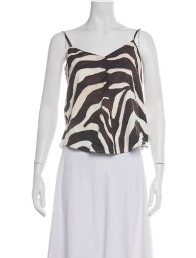 Pre-owned Mara Hoffman Animal Print V-neck Top In White