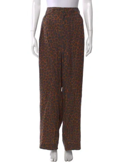 Pre-owned Mara Hoffman Animal Print Wide Leg Pants In Brown