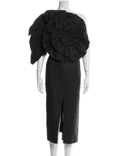 Pre-owned Mara Hoffman Bateau Neckline Midi Length Dress In Black